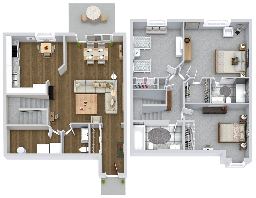 Floor plan for 3 beds, 2.5 baths, 1450 sqft